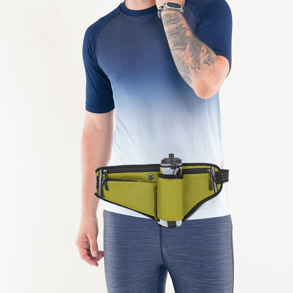 Running Belt for Women & Men with Water Bottle Holder,17.7x7inch Waterproof Running Waist Packs,Multi Functional Running Gear Accessories,Suitable for Marathons and Outdoor Running(Green)