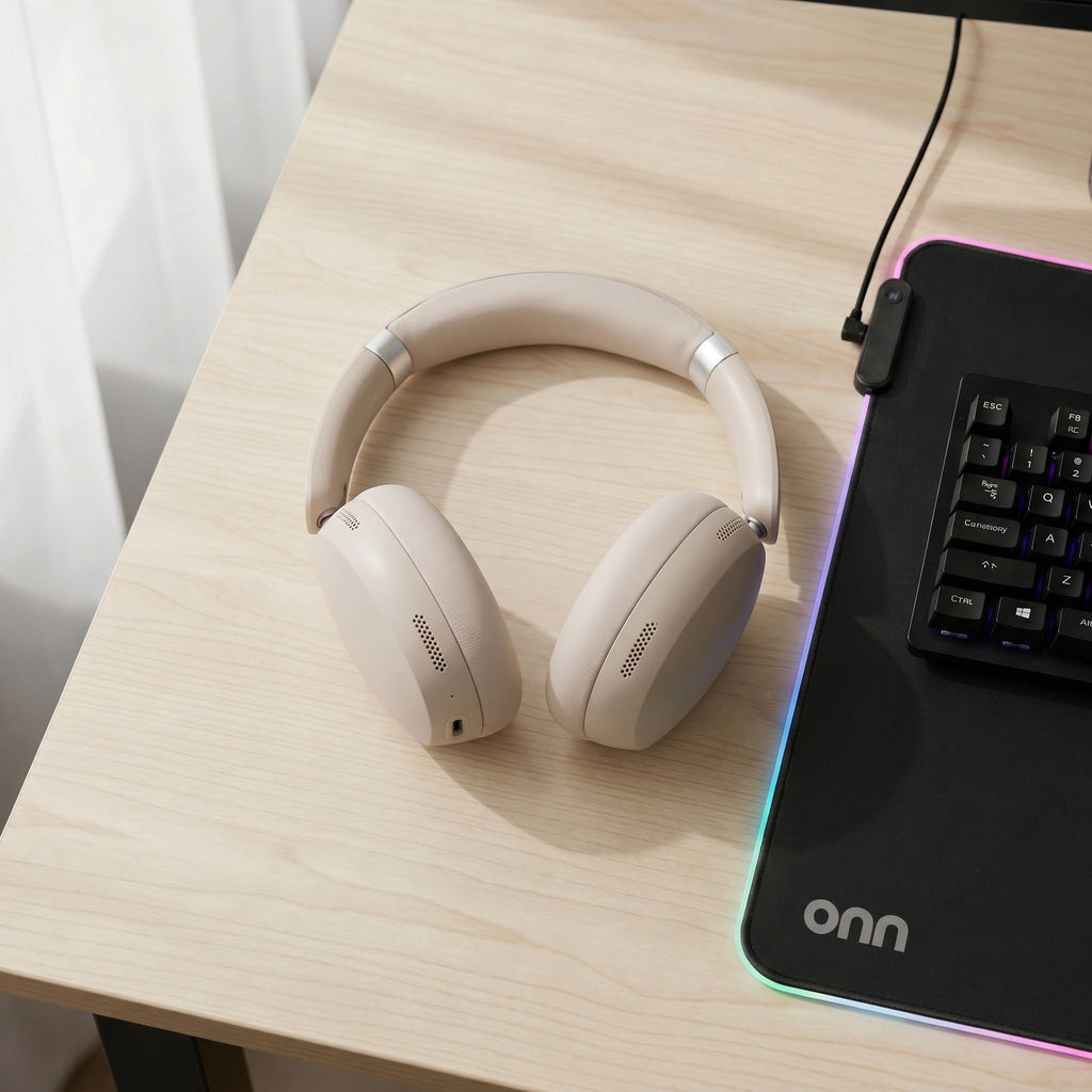 onn Hushbyte Wireless Over-Ear Headphones, Black
