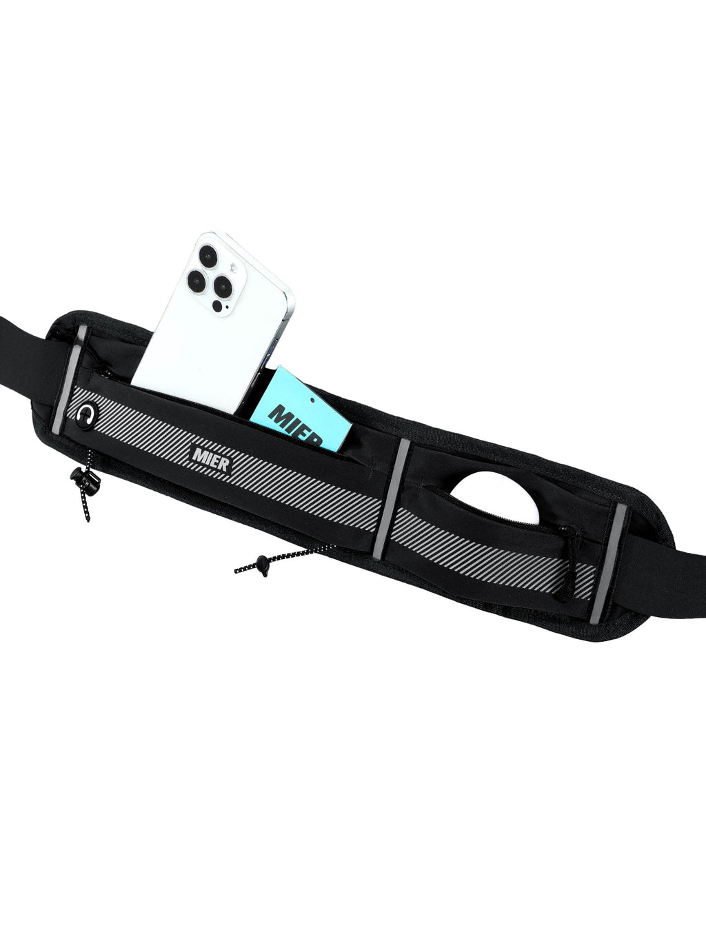 MIER Running Belt Slim Waist Pack with Bib Clips Adjustable Elastic Phone Holder for Fitness Marathon Daily Travel Black