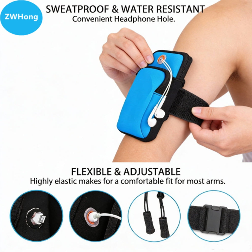 ZWHong Running Phone Holder, Universal Phone Armband for iPhone & Samsung, Workout Phone Holder with Arm Band, Secure Running Armband for Men & Women, Gym Exercise Phone Sleeve（black）
