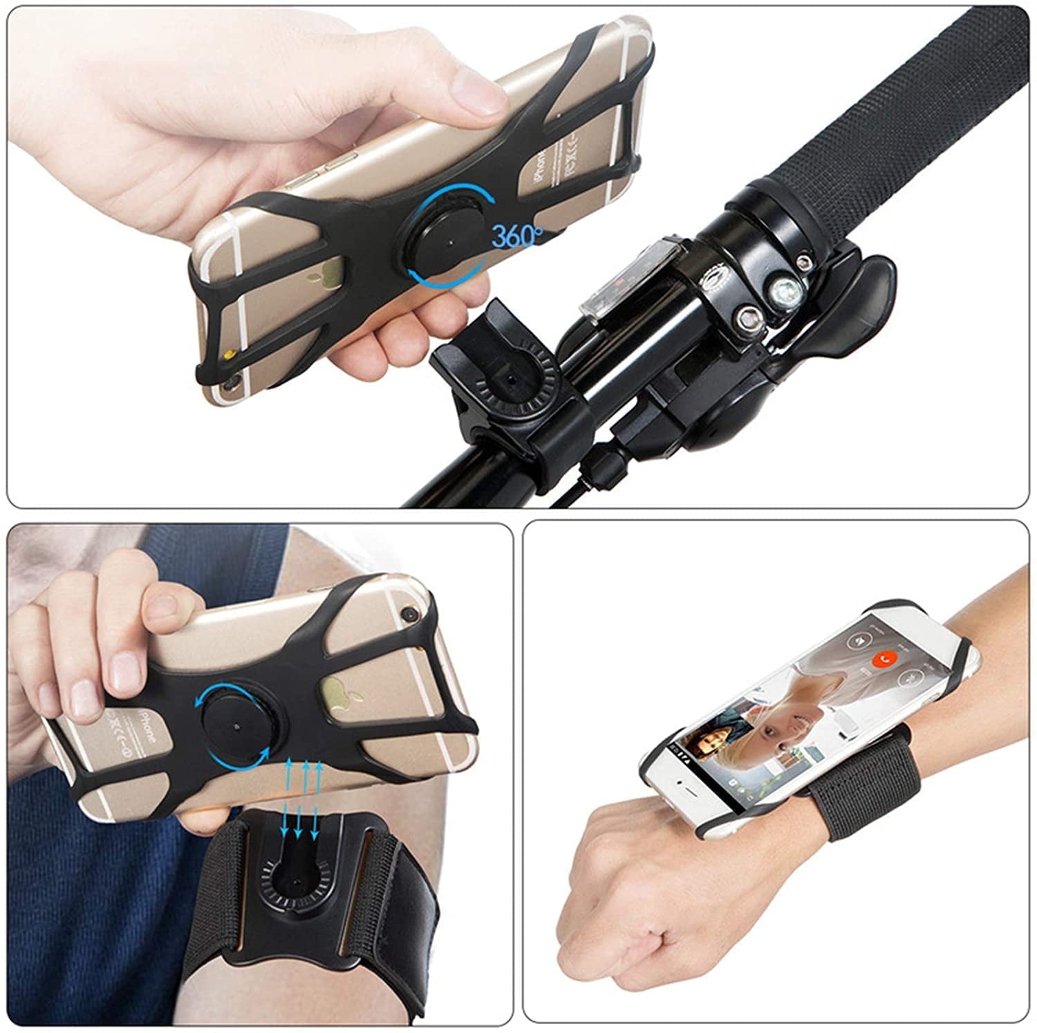 Somnr 3 in 1 Running Phone Armband, 360Rotatable Bike Phone Holder, with Rugged Case, Black