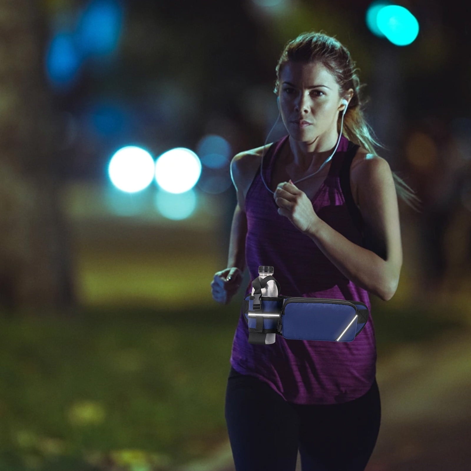 SIYTUAU Hydration Running Belt With Water Bottle Pocket Sports Waist Pack For Fitness Hiking Outdoor Adjustable Reflective Blue Nylon Bottle Waist Pack Blue