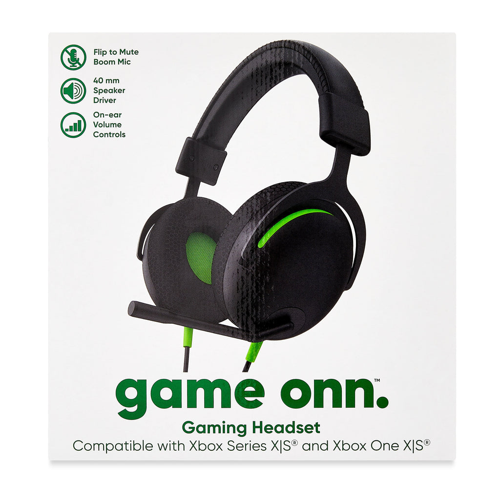 onn Wired Gaming Headset Compatible with Xbox Series X/S and Xbox One X/S, Black and Green