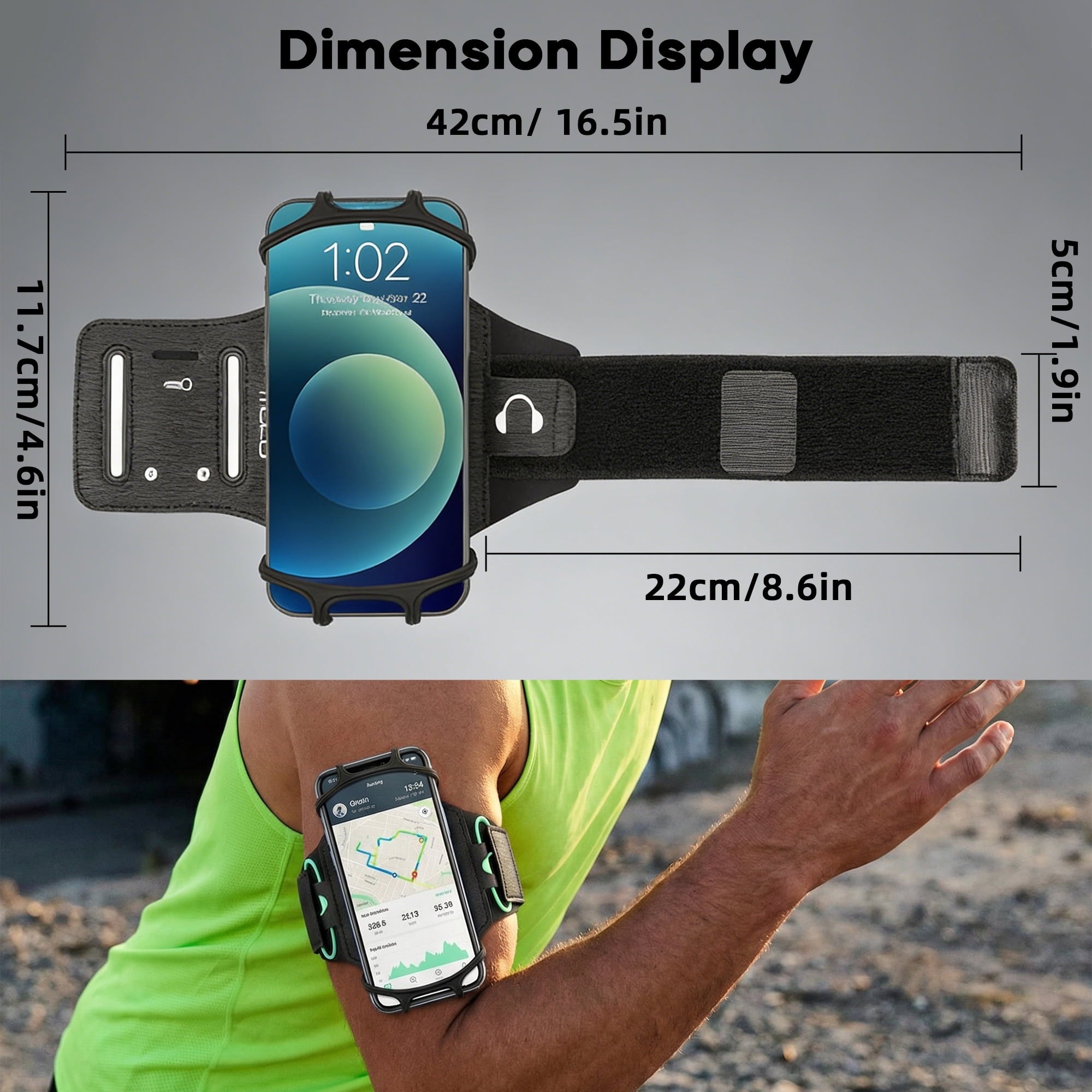 Rotatable Silicone Running Armband – Detachable Phone Holder with Key & Headphone Holder for Outdoor Sports and Exercise