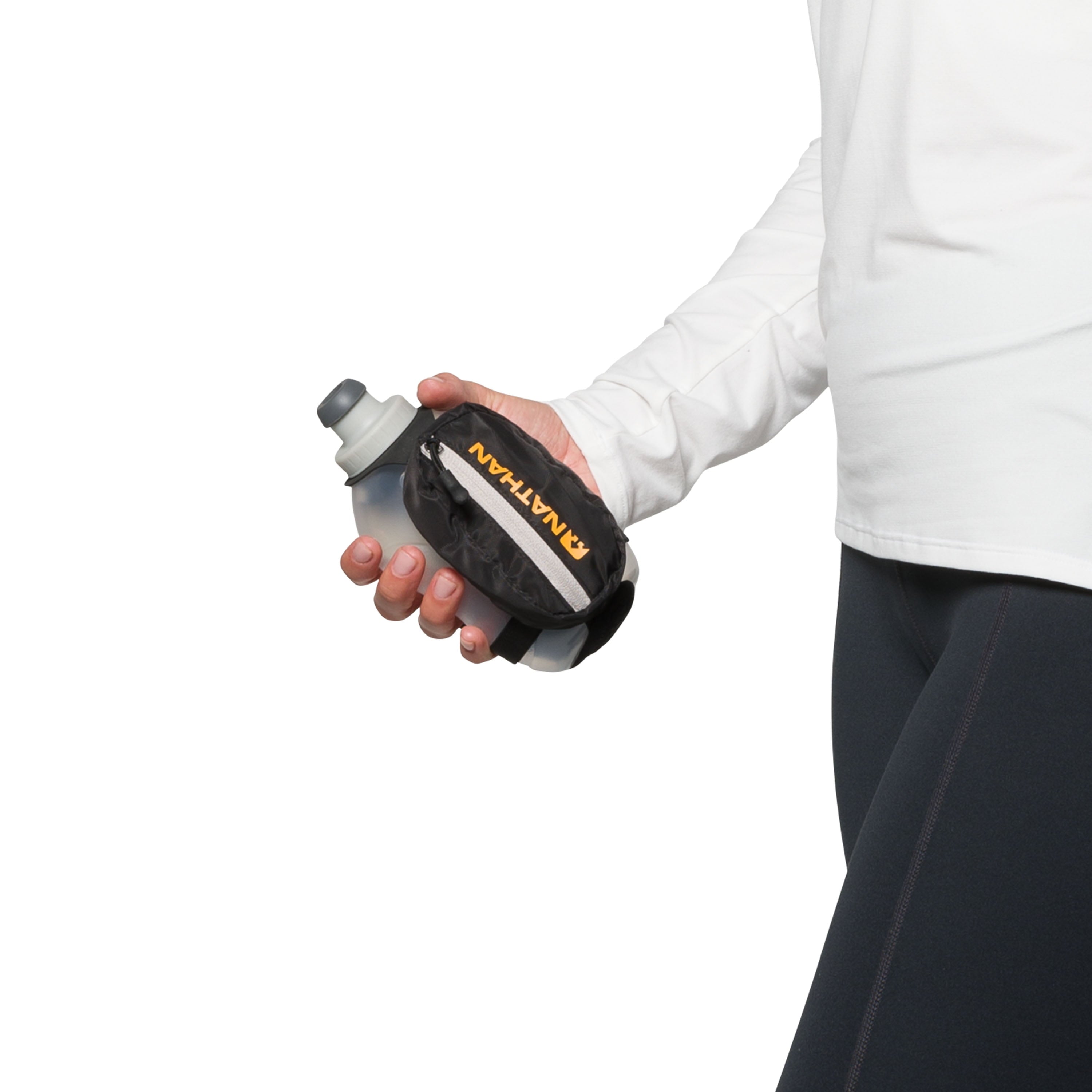 Nathan 12oz Handheld Running Bottle Holder, Black/Marigold OSFA, 1 Pack