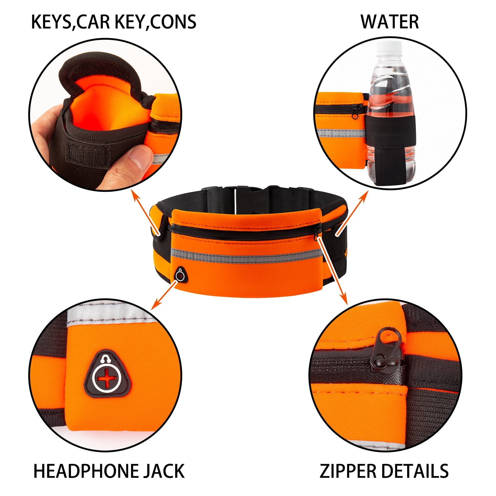3 PCS Running Belt Pack, Waist Zip Pouch Bag with Adjustable Belt, Women and Men Phone Pack for Running Jogging Hiking Cycling Fitness Workout Gym Sports
