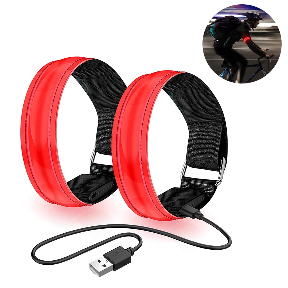 Heldig 2 Pack Running Light for Runners Rechargeable LED Armband Reflective Running Gear, LED Light Up Band for Joggers Bikers WalkersB