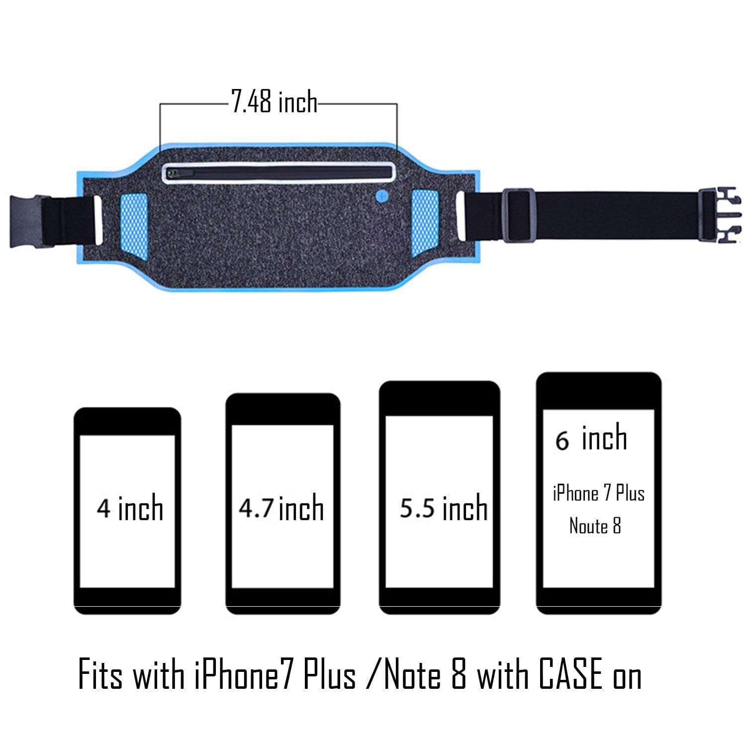 Running Waist Pack, EpicGadget(TM) Lightweight Water Resistant Reflective Runner Belt Sports Fanny Pack Adjustable Waistband (Light Blue)