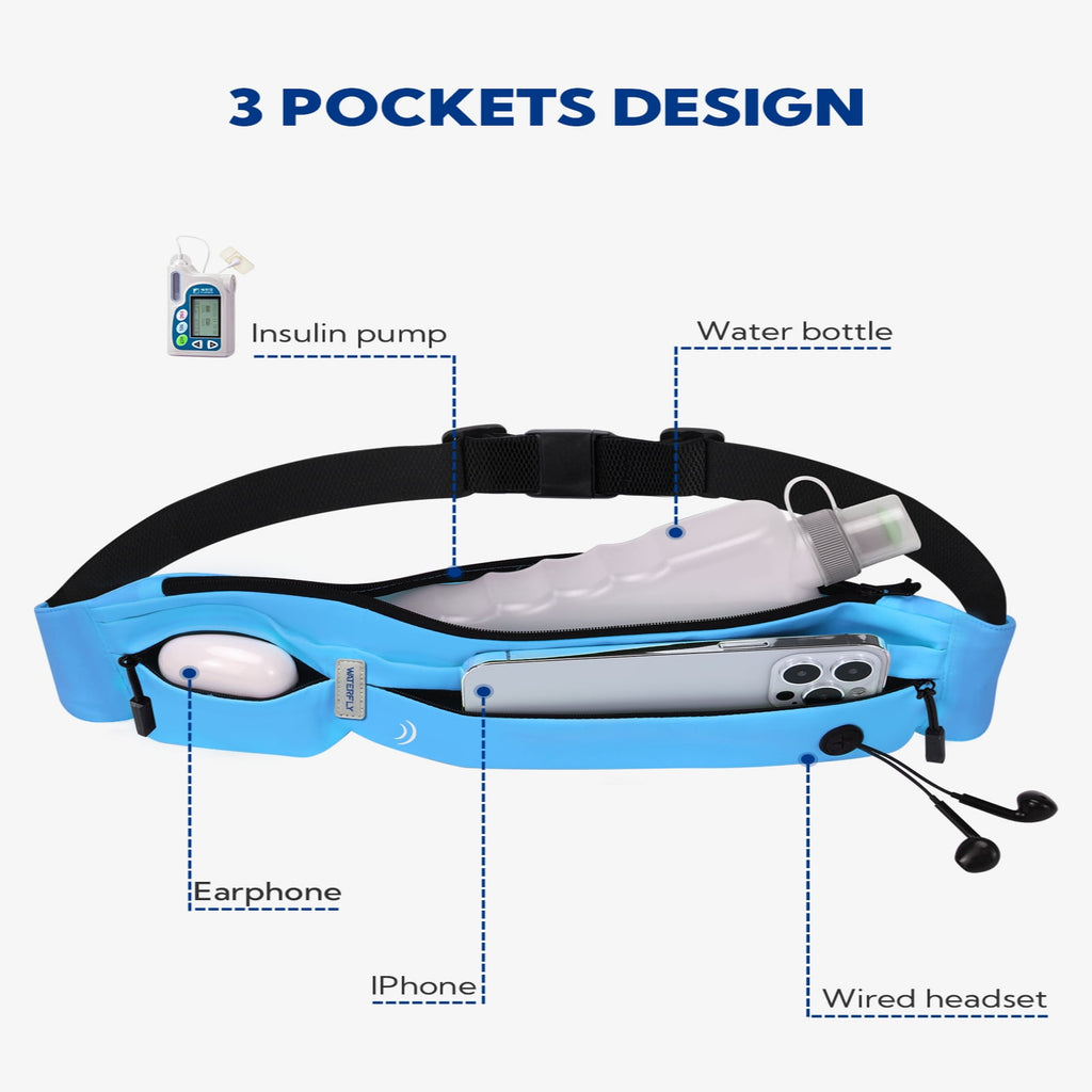 WATERFLY Unisex Adjustable Non-Slip Jogging Exercise Fitness Nylon Running Waist Belt,Black