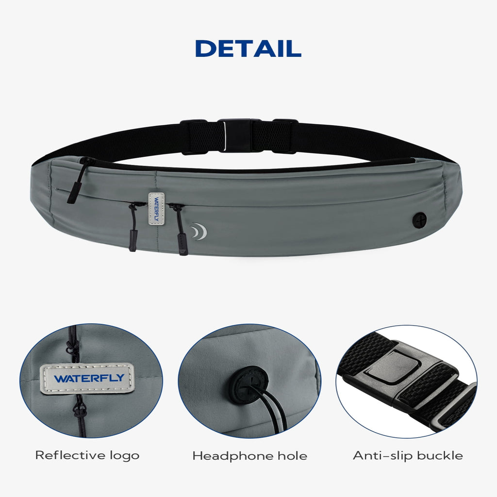 WATERFLY Unisex Adjustable Non-Slip Jogging Exercise Fitness Nylon Running Waist Belt,Black
