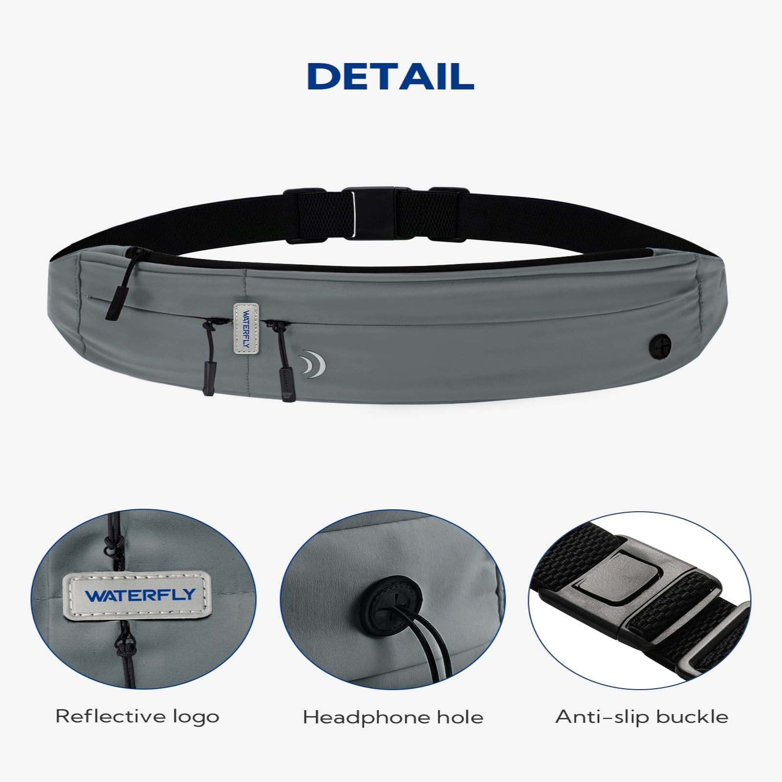 WATERFLY Unisex Adjustable Non-Slip Jogging Exercise Fitness Nylon Running Waist Belt,Black