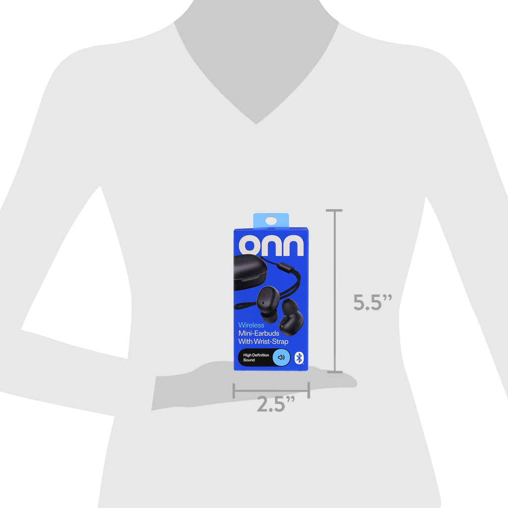 onn Wireless Mini-Earbuds with Wrist-Strap, Black