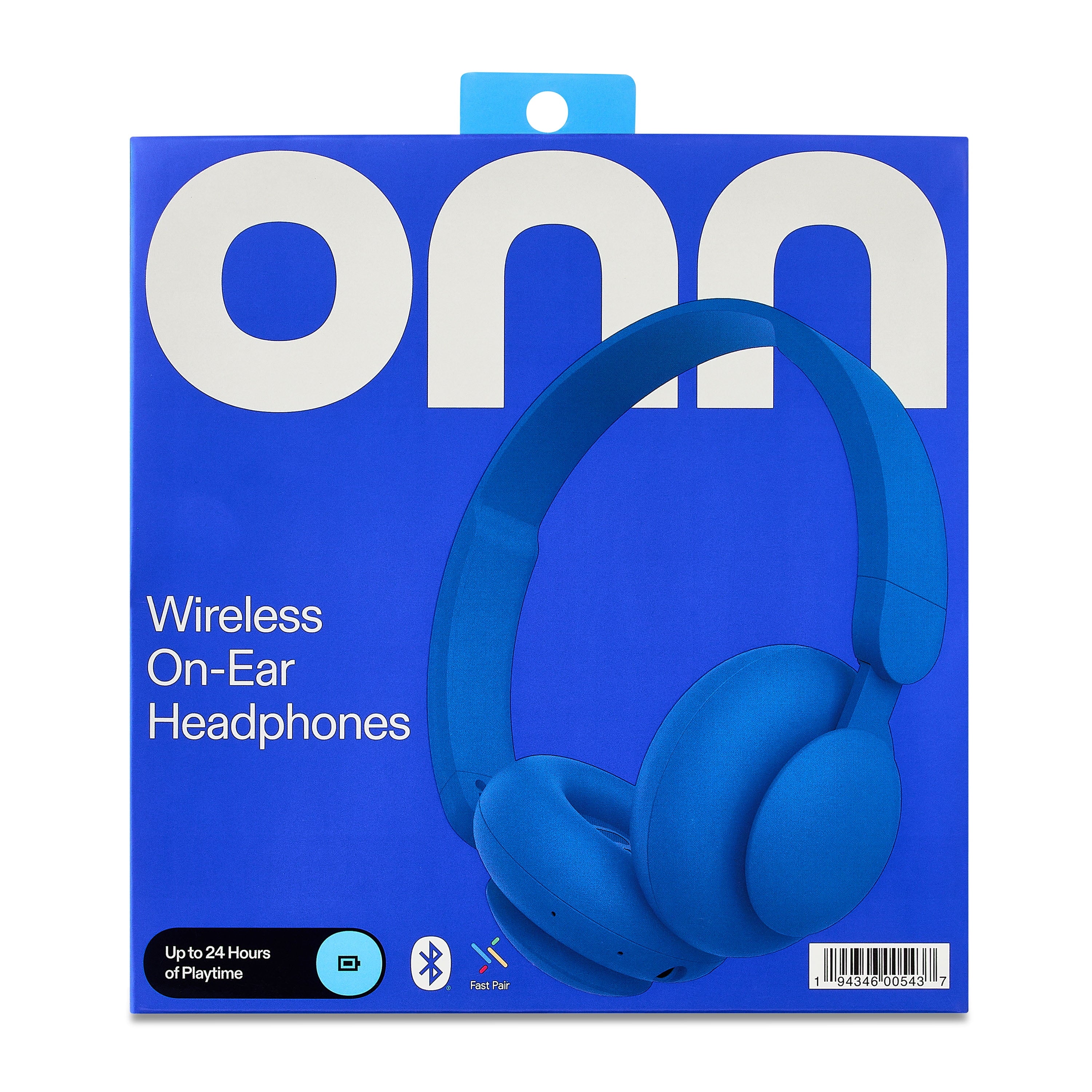 Onn Blue Bluetooth Headphones with Built-in Mic and 24-Hour Playtime