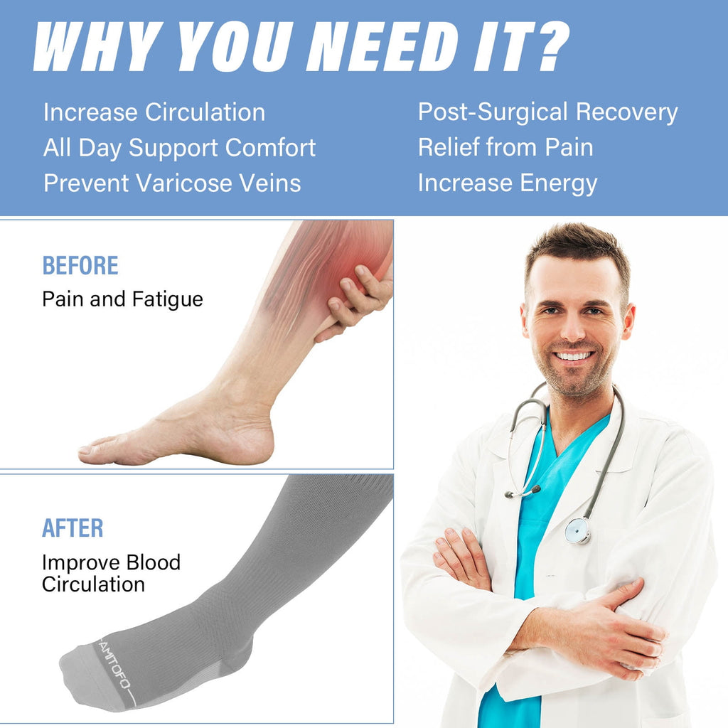 2 Pairs Wide Calf Compression Socks for Women Men AMITOFO Circulation 20-30mmHg Plus Size Knee High Support Stockings for Medical | Circulation | Nurses | Running | Travel, Black 4XL