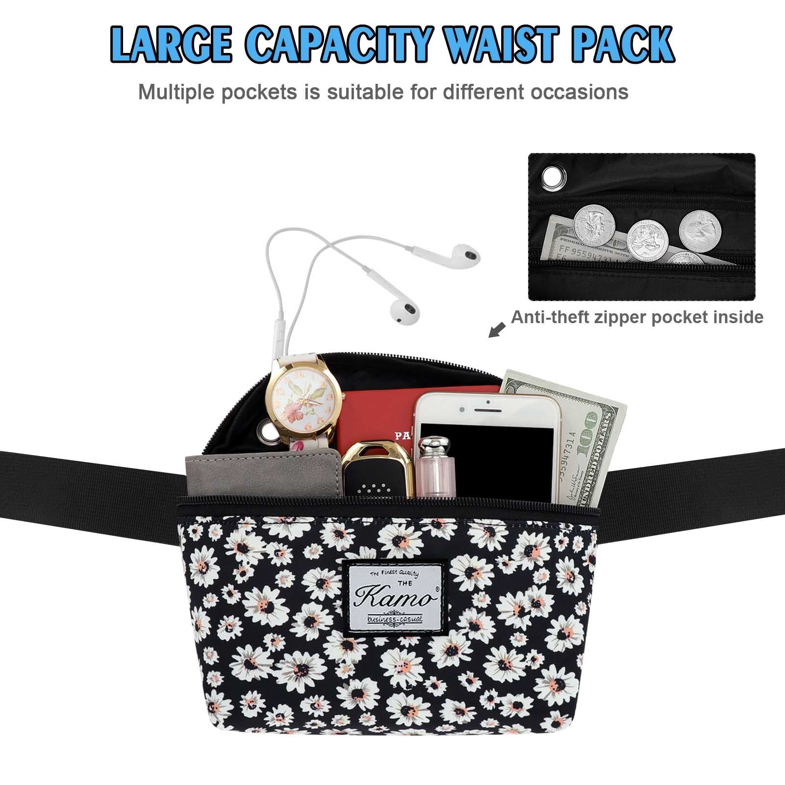 HAWEE Fanny Packs for Women - Slim Yet Spacious Waist Pack with Headphone Cord Access - Lightweight Fannie Hip Bag Great for Hiking, Walking, Biking, Running, Travel