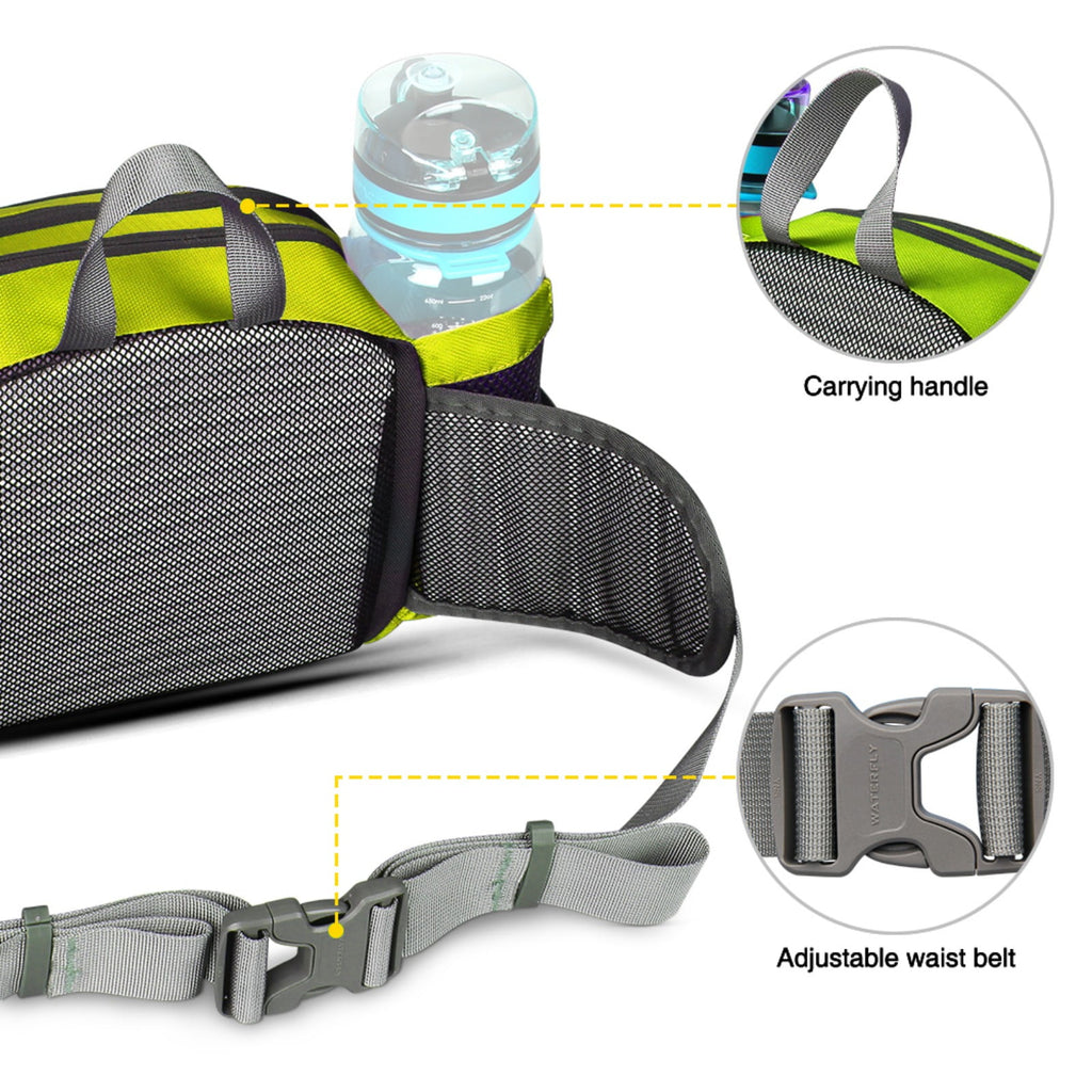 WATERFLY Unisex Large Capacity Hiking with Bottle Holder Nylon Fanny Pack Waist Bag,Gray