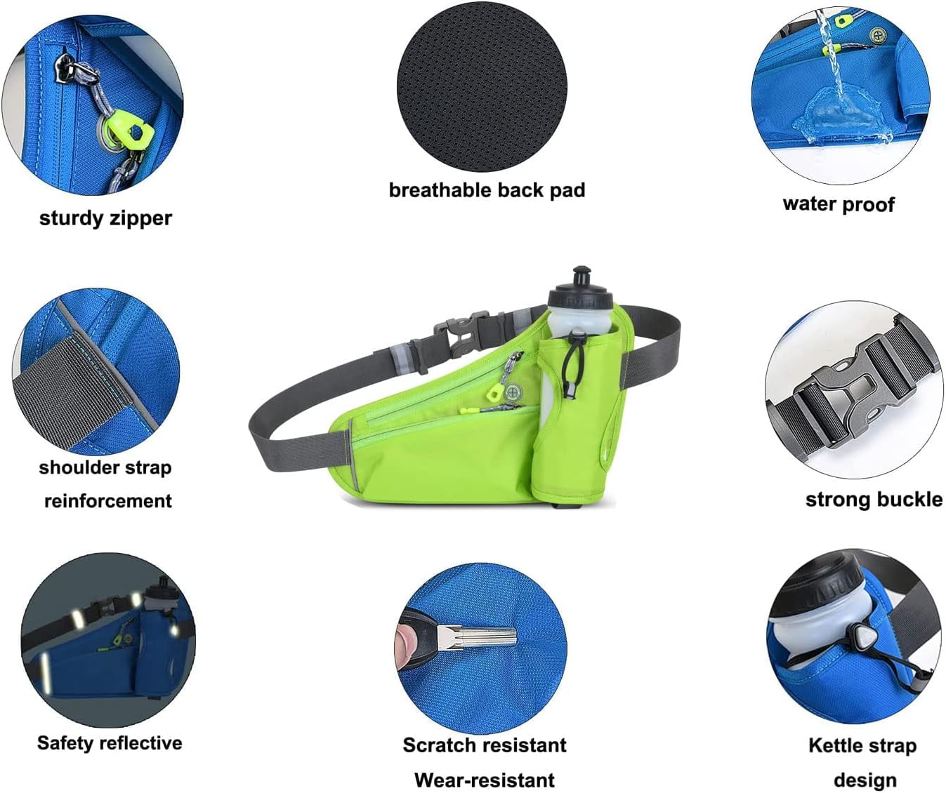 Running Belt Hydration Waist Pack with Water Bottle Holder for Men&Women Outdoor Sports (Black)