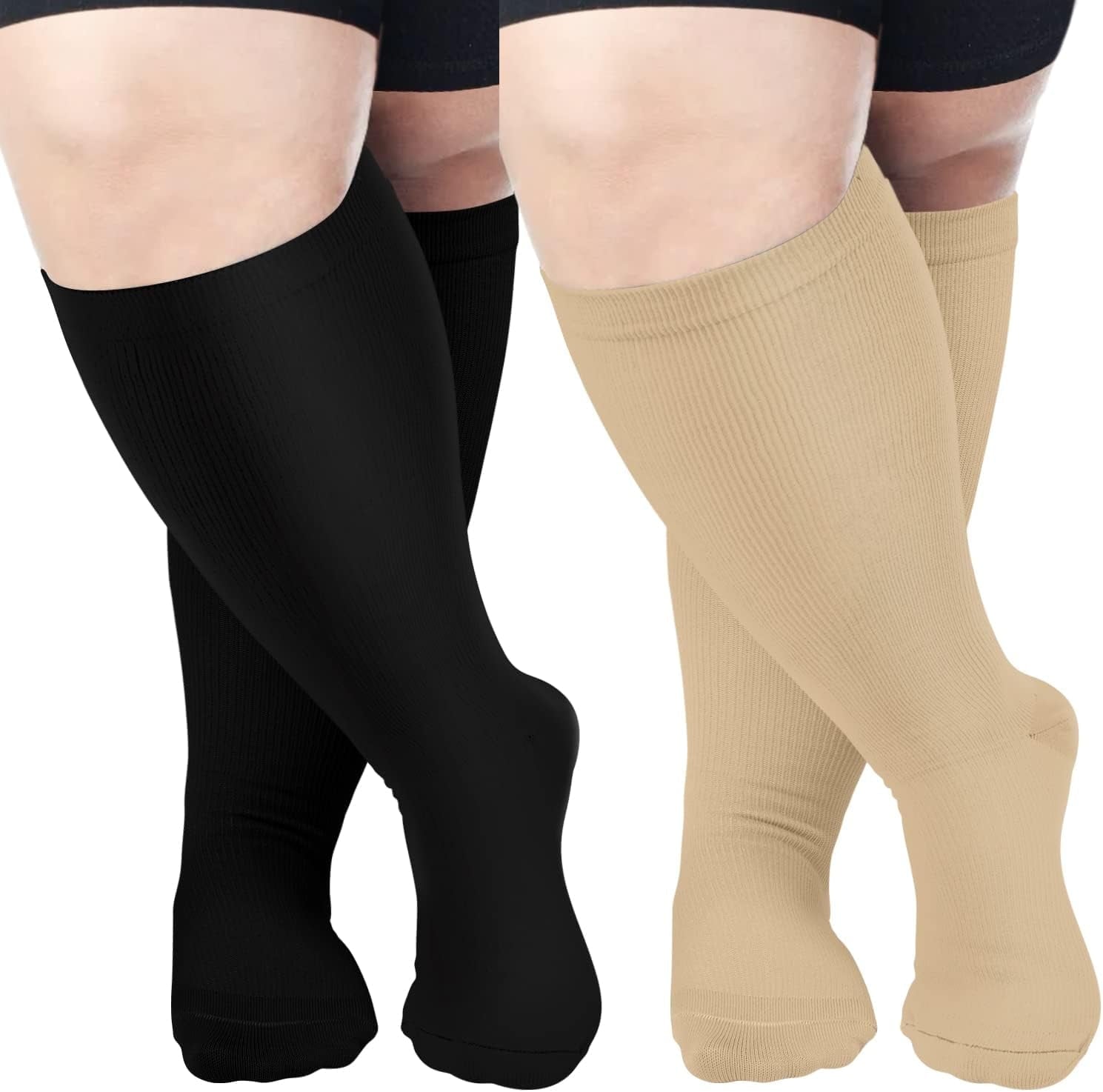 2 Pairs Wide Calf Compression Socks for Women Men AMITOFO Circulation 20-30mmHg Plus Size Knee High Support Stockings for Medical | Circulation | Nurses | Running | Travel, Black 4XL