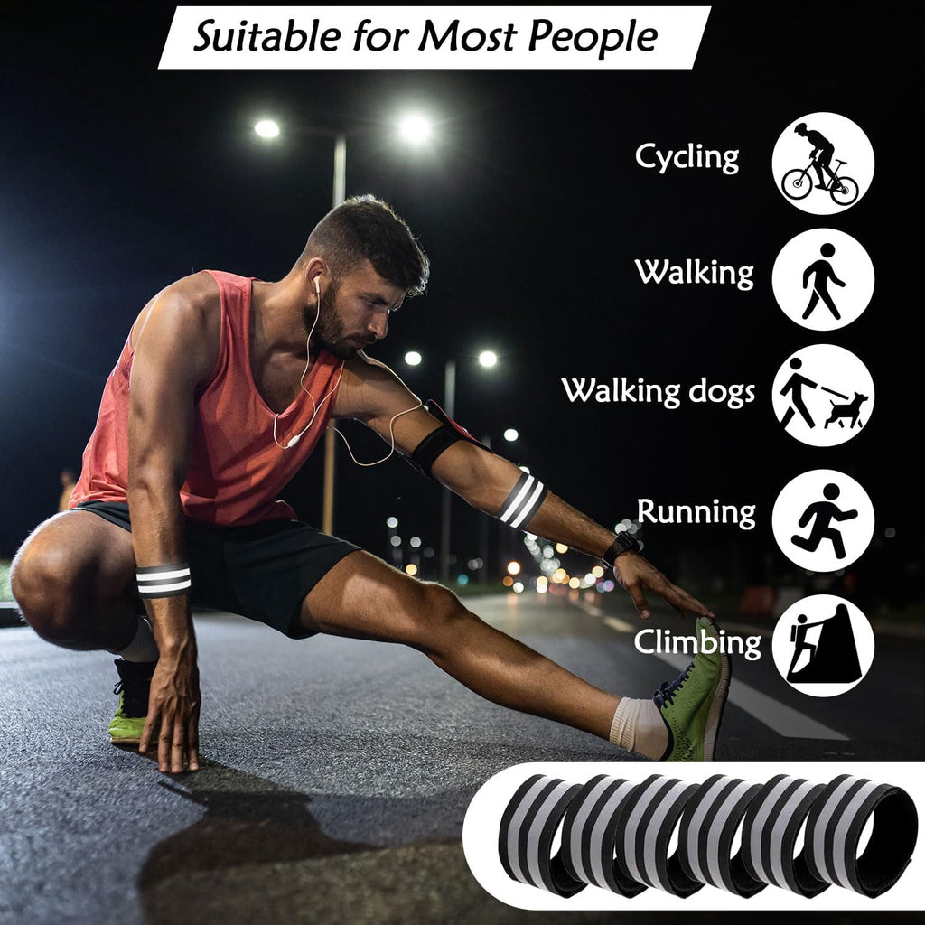 6 Pieces Reflective Strips Reflective Running Gear Reflective Armbands Flexible Reflective Strips Reflective Arm Bands Adults For Running Jogging Hiking Walking