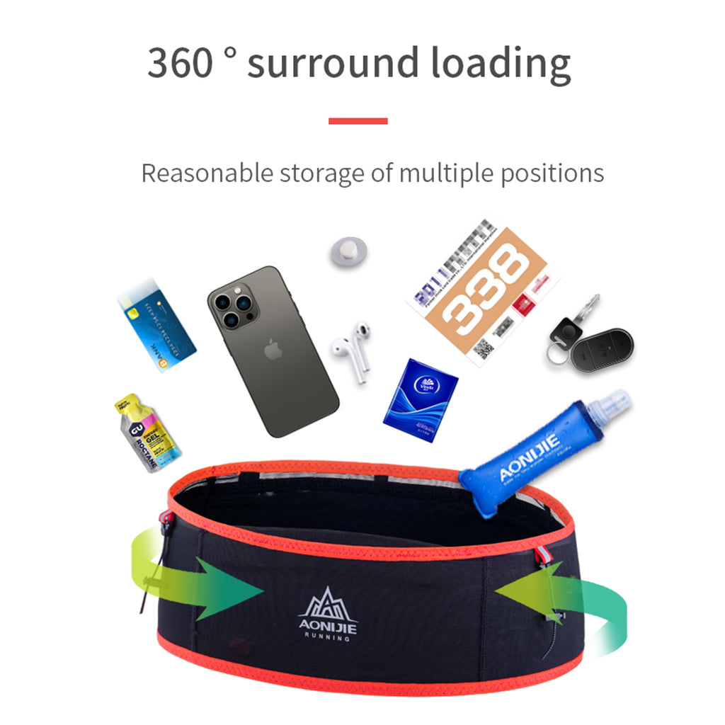 AONIJIE Running Belt Fanny Pack with 250ml Soft Water Bottle Flask, Moisture Wicking Waist Pack Great for Marathon Climbing Jogging Cycling Workout(Full Black,L/XL)