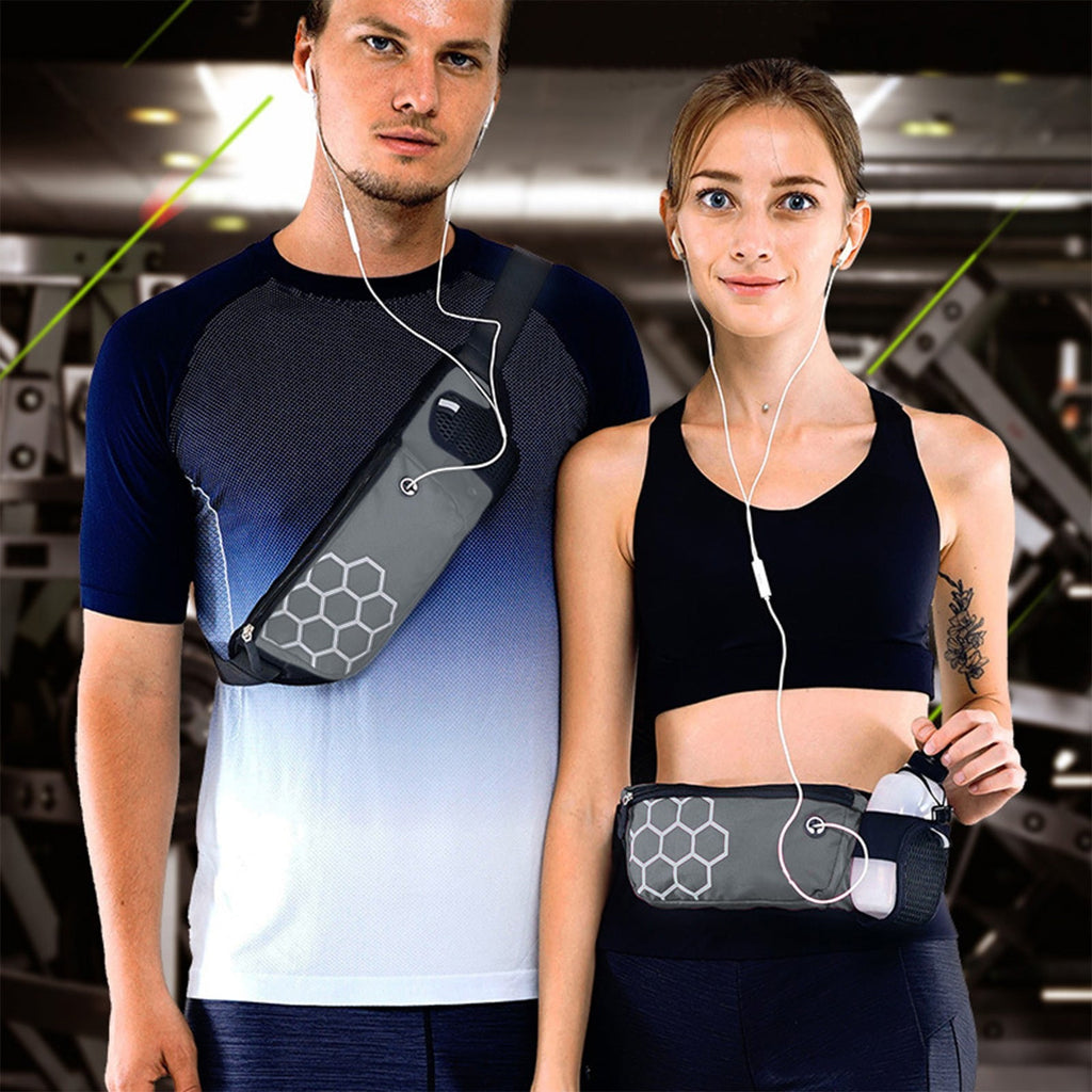 Running Waist Pack with Water Bottle Holder | Waterproof Sports Belt Bag for Phone & Keys | Unisex Fanny Pack 27x14cm | Lightweight Marathon Running Gear & Hiking Hydration Pack | 100g