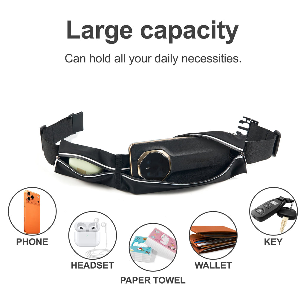 Slim Running Belt Fanny Pack for Men Women, Runners Phone Holder for Gym Travel Walking, Money Waist Flip Belt Bag With 2 Expandable Pockets