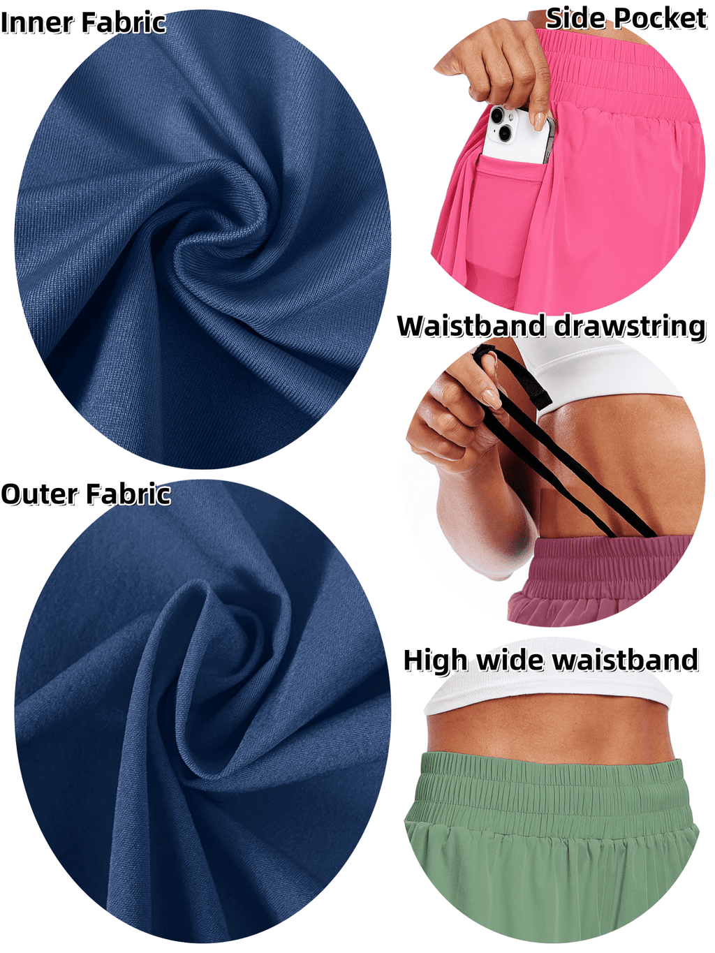 NELEUS Womens 2 in 1 Workout Yoga Shorts for Athletic Gym Running Casual Summer Short with Pocket,Navy Blue,US Size L
