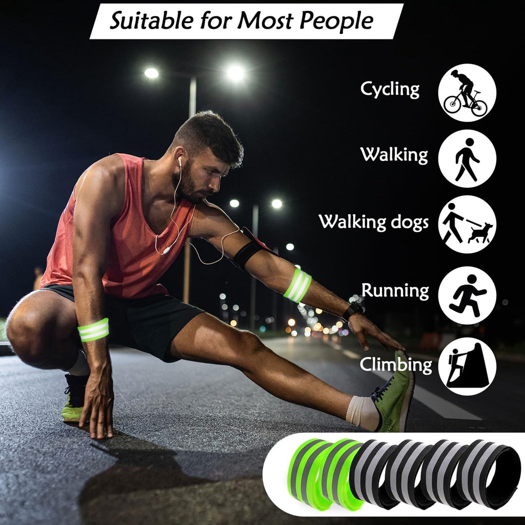 6 Pieces Reflective Strips Reflective Running Gear Reflective Armbands Flexible Reflective Strips Reflective Arm Bands Adults For Running Jogging Hiking Walking