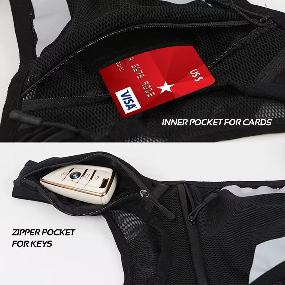 Gowinsee Reflective Running Vest, Running Chest Pouch Bag Phone Holder Phone Keys Cash Water Bottle Lightweight Breathable