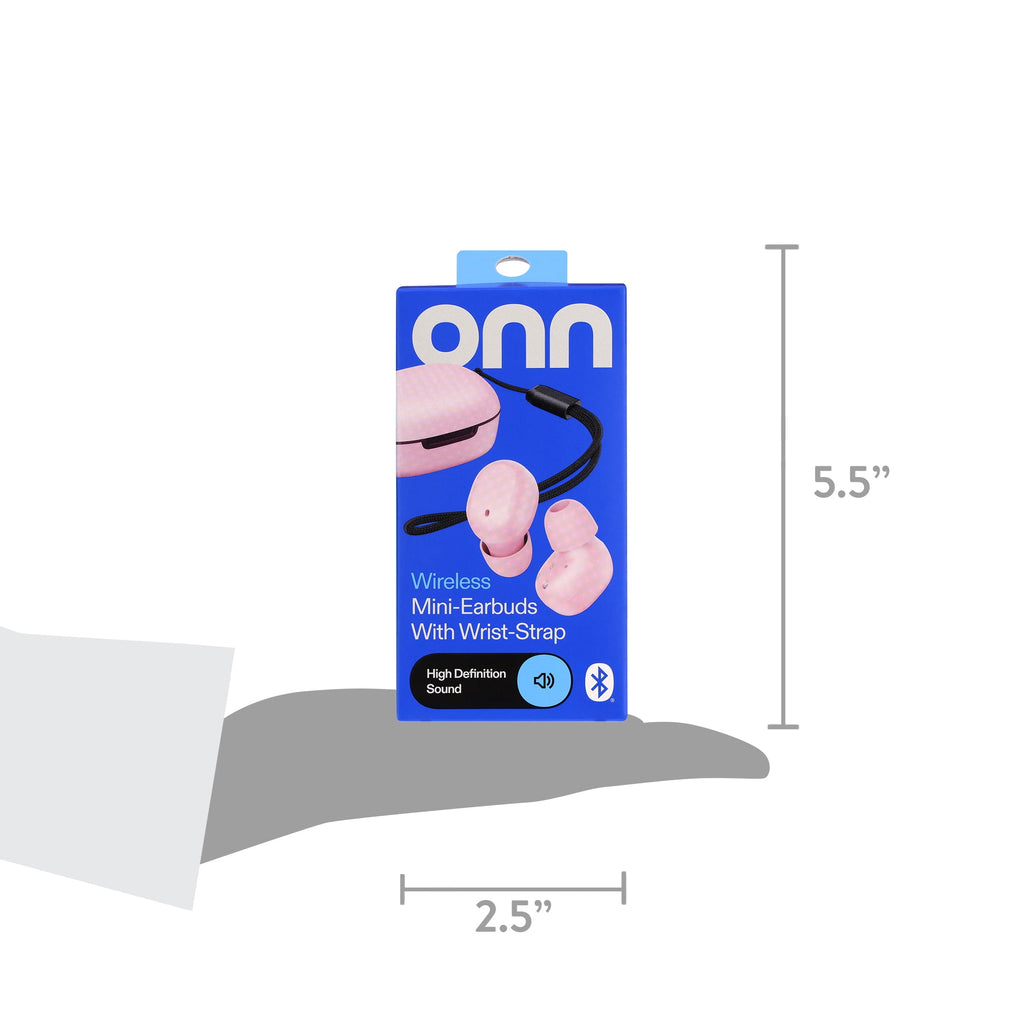 onn Wireless Mini-Earbuds with Wrist-Strap, Black