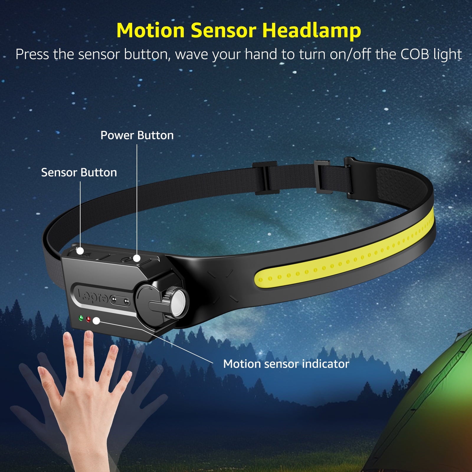 Lepro Headlamp Rechargeable 2PCS, 230° Wide Beam Head Lamp LED with Motion Sensor for Adults - Camping Accessories Gear, Waterproof Headlight for Camping, Hiking, Running