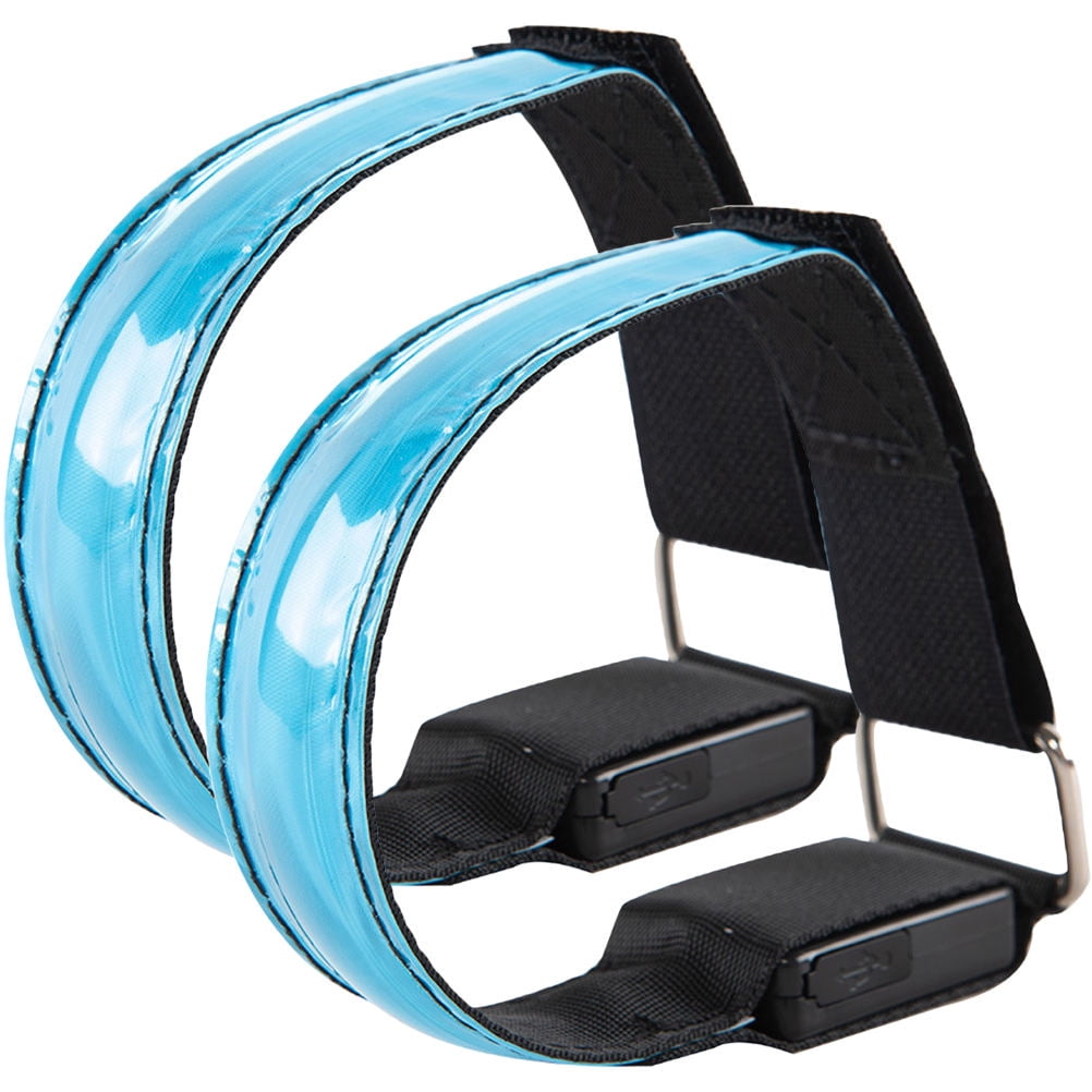 Milisten 2Pcs Adjustable Blue Nylon LED Armband Reflective Safety Gear for Running