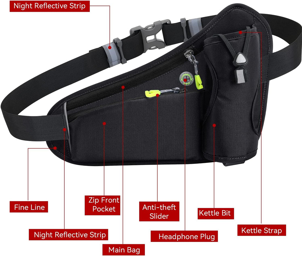 Running Belt Hydration Waist Pack with Water Bottle Holder for Men&Women Outdoor Sports (Black)