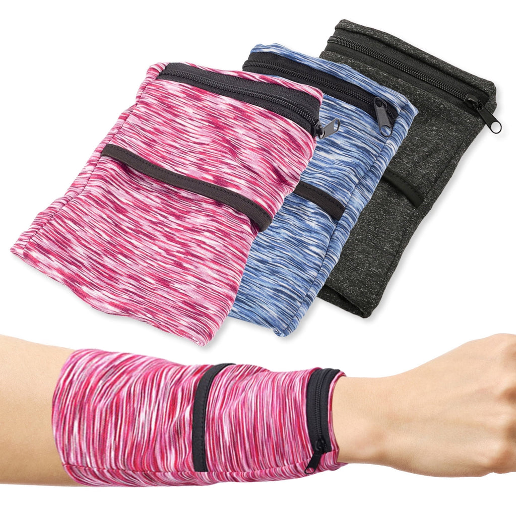 3Pcs Wrist Wallet with Zipper, Lightweight Phone Wristband for Running, Breathable Wrist Cell Phone Pouch with 2 Pockets, Wrist Phone Holder for Sports, Travel, Walking, Style B
