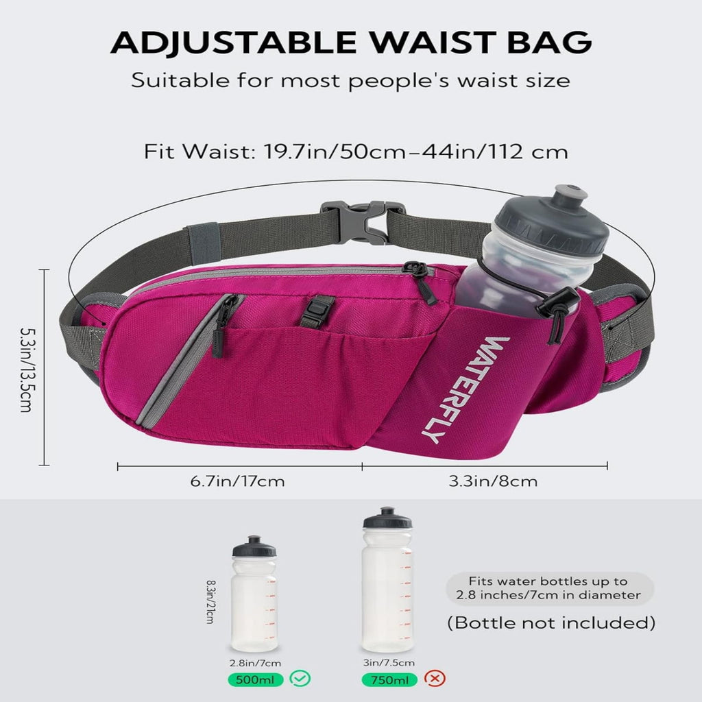 WATERFLY Unisex with Bottle Holder Running Walking Hiking Nylon Fanny Pack Waist Bag,,Blue