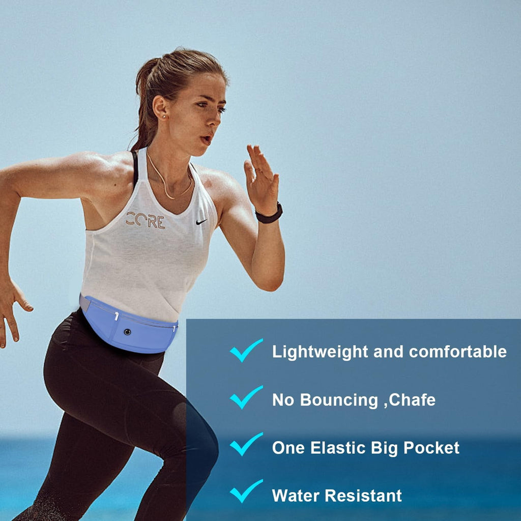 Slim Running Belt for Women Men,Runners Fanny Pack Phone Holder,Money Belt,Running Gear Accessories,with 3 Pockets(Black)