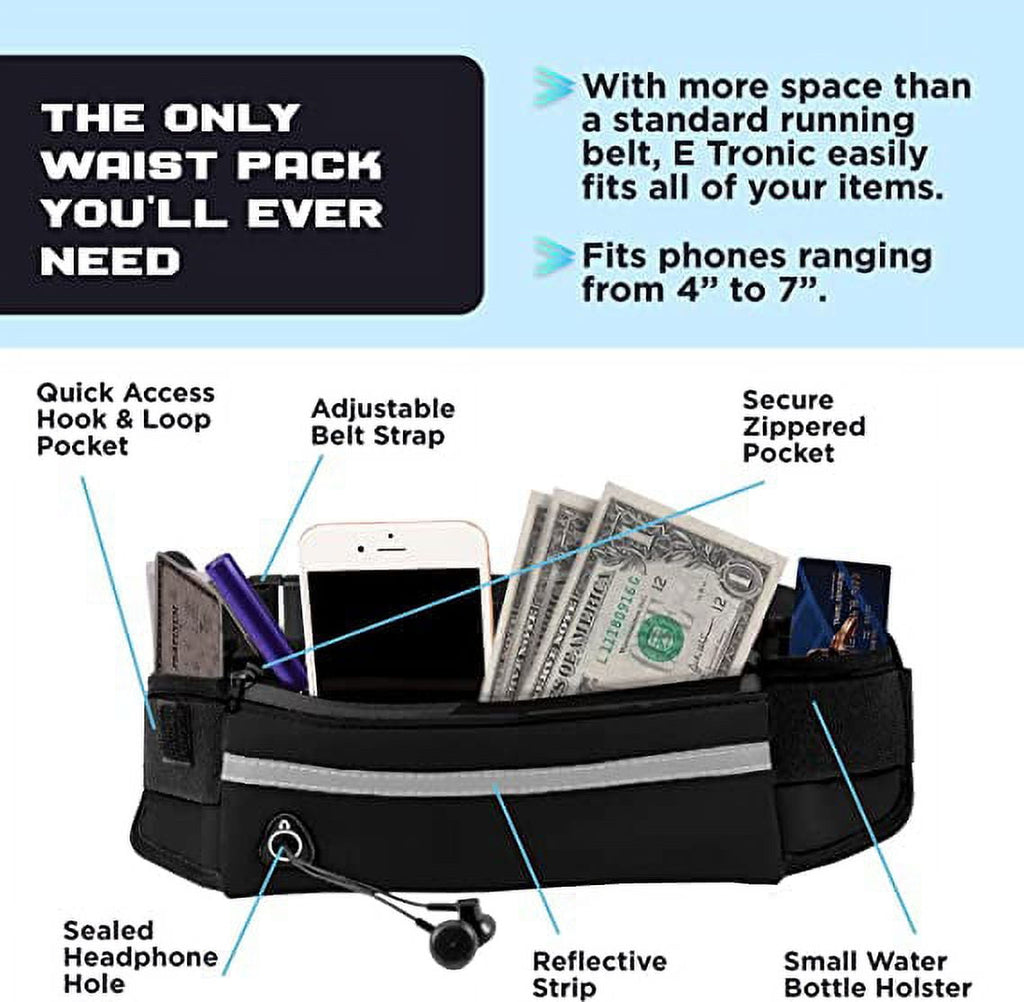 E Tronic Edge Running Belt for Women and Men,Adjustable Belt Pouch fits Most Phone