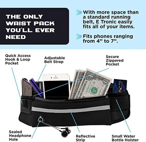 E Tronic Edge Running Belt for Women and Men,Adjustable Belt Pouch fits Most Phone