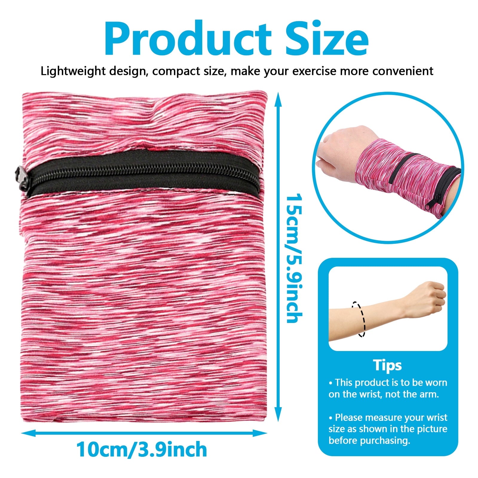 3Pcs Wrist Wallet with Zipper, Lightweight Phone Wristband for Running, Breathable Wrist Cell Phone Pouch with 2 Pockets, Wrist Phone Holder for Sports, Travel, Walking, Style B