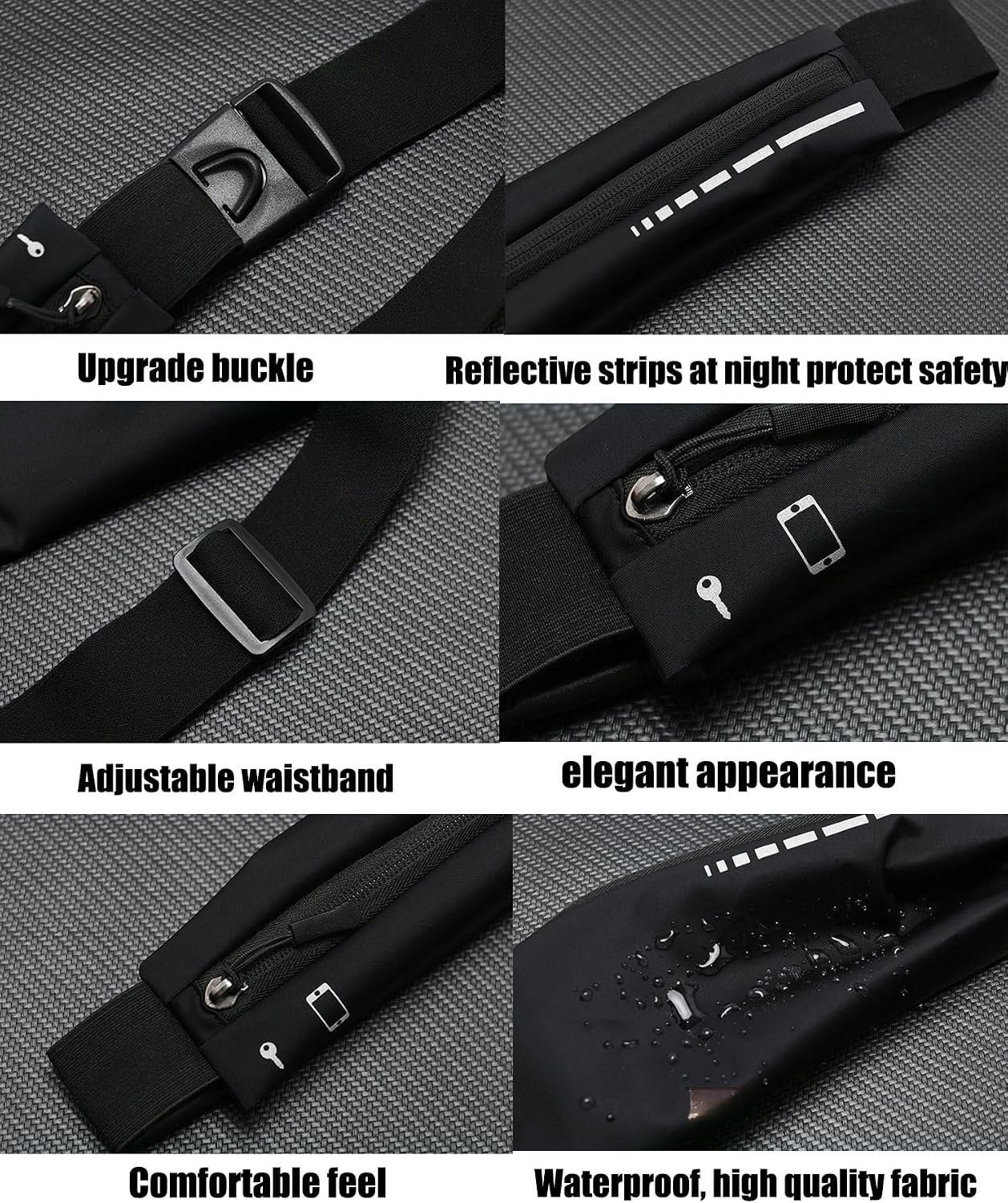 2 Pack Running Belt Slim Pack for Women Men, Phone Holder Runners Pouch Belt for Workout Jogging, Belt Running Gear Accessories, Black, Size, Fashion (Black)