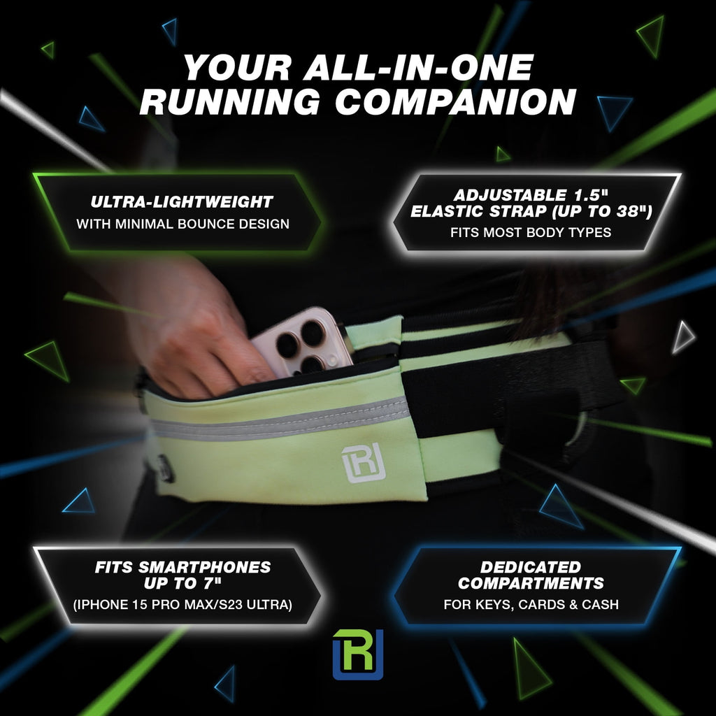 RunUnited Waist Pack for Running, Hiking & Gym - Waterproof Running Accessory w/ Phone Holder & Reflective Stripe, Color: Yellow