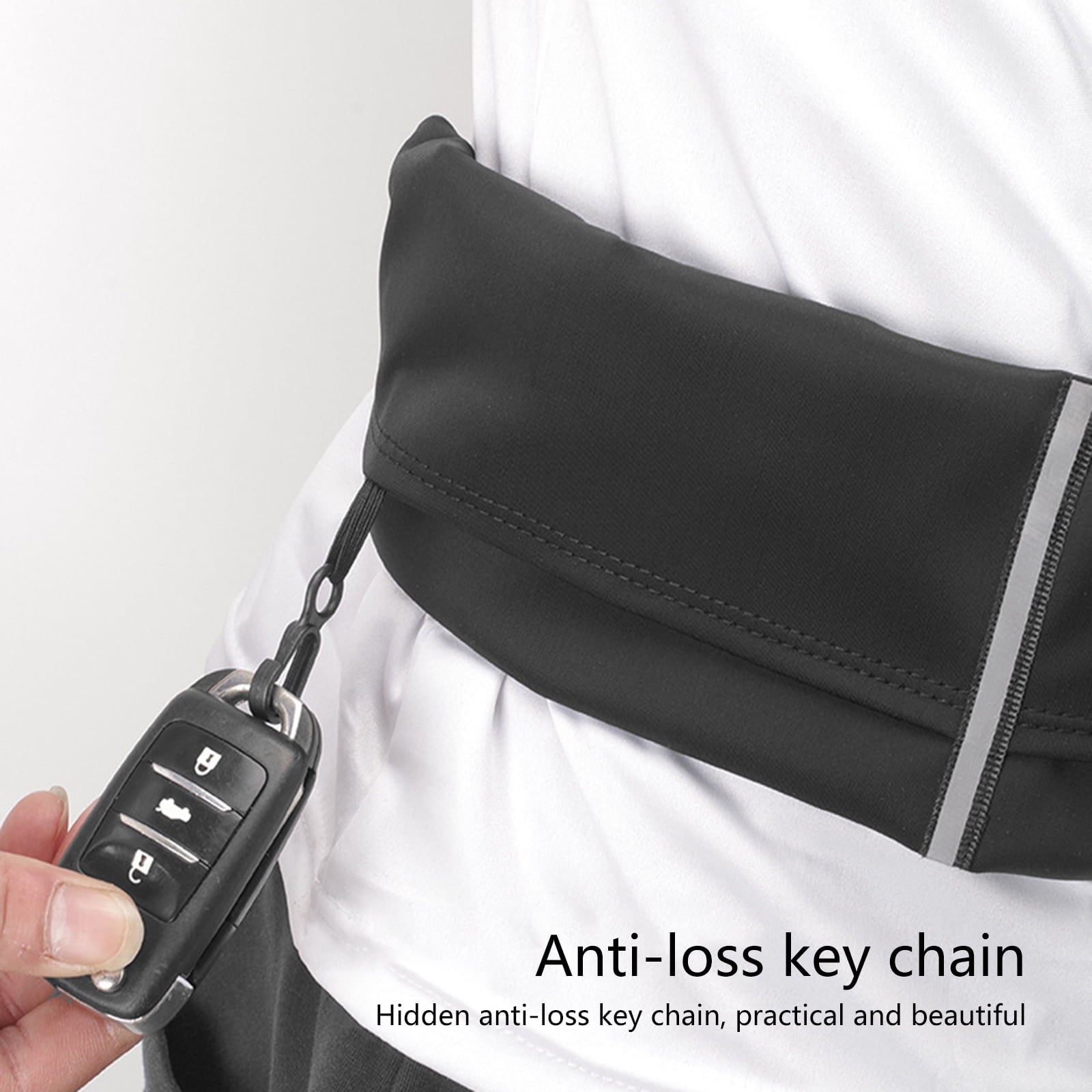 Reflective Running Belt Elastic Waist Pack Phone Holder Running Waist Bag With Headphone Hole for Walking Cycling Hiking