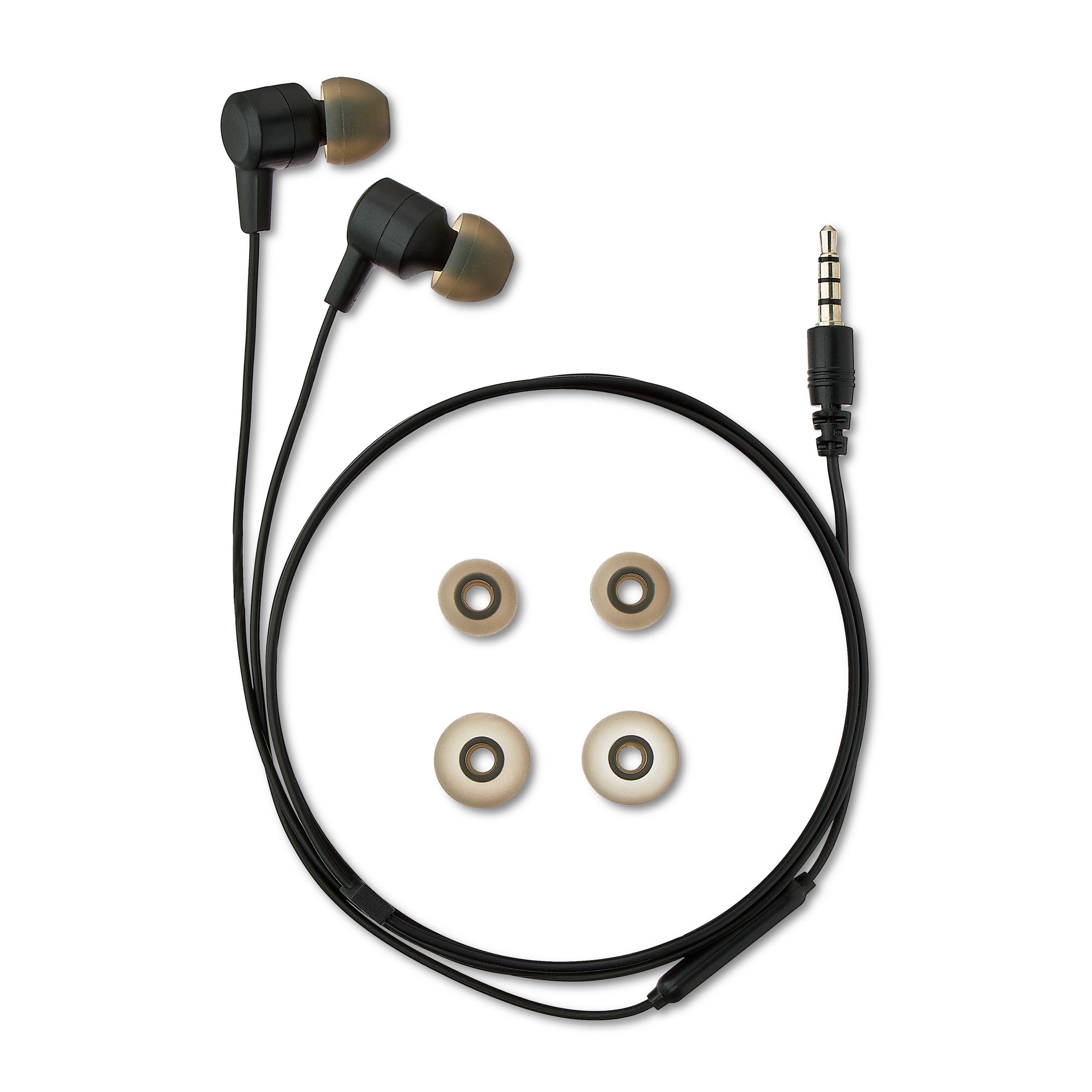Onn Wired Earphones with Mic and 3.5mm Plug in Black - High-Quality Sound and Comfortable Silicone Ear Tips