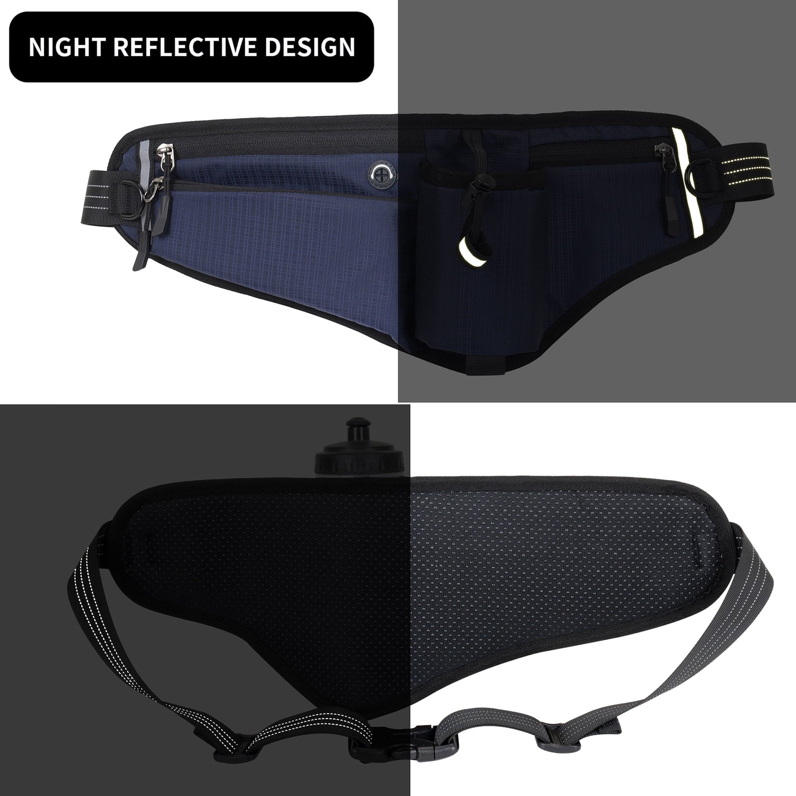 NFTIGB Running Belt Waist Pack Adjustable Hydration Bag with Water Bottle Holder for Runners Men Women, Black (10.63 inches / 27 cm)