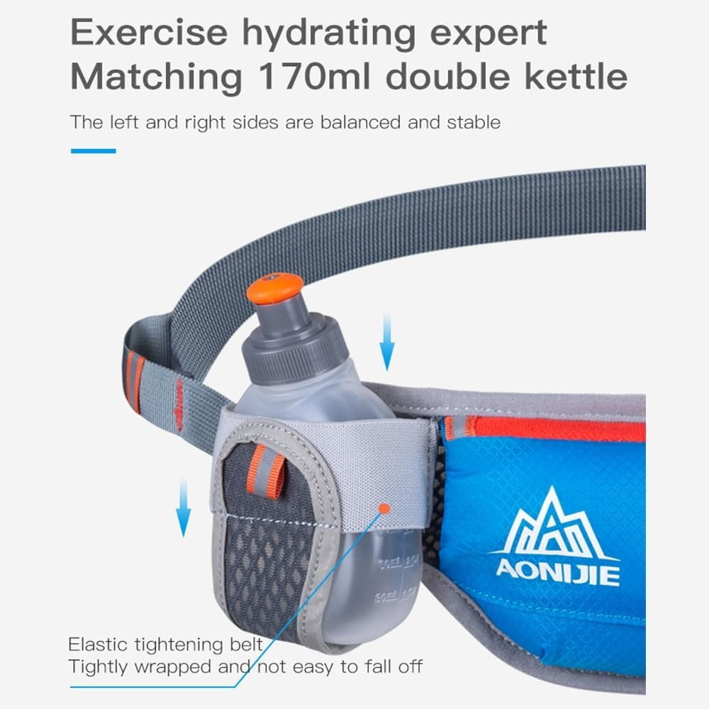 AONIJIE Running Hydration Belt with 2 Water Bottles, Bounce-Free Waist Pouch for Runners