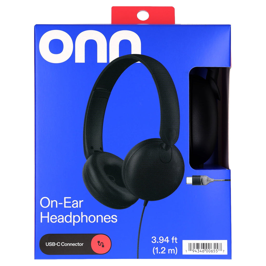 onn On-Ear USB-C Headphones, Black