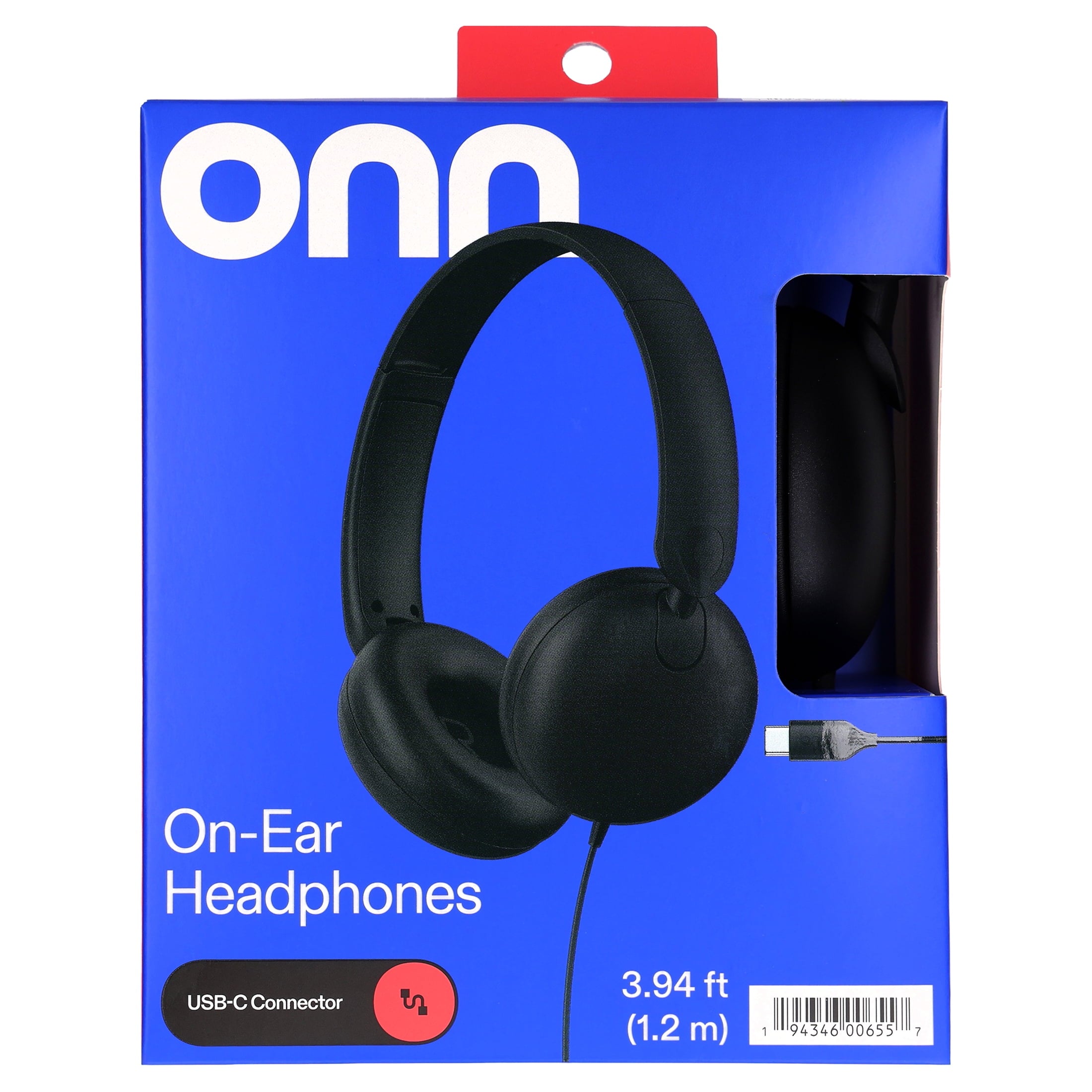 onn On-Ear USB-C Headphones, Black