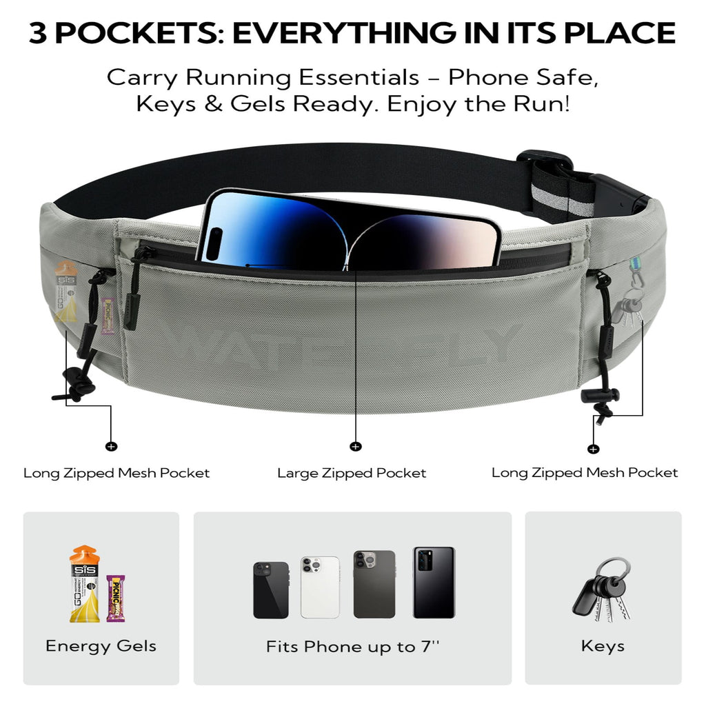 WATERFLY Unisex Adjustable Sports Jogging Fitness Nylon Running Waist Belt Band,Black