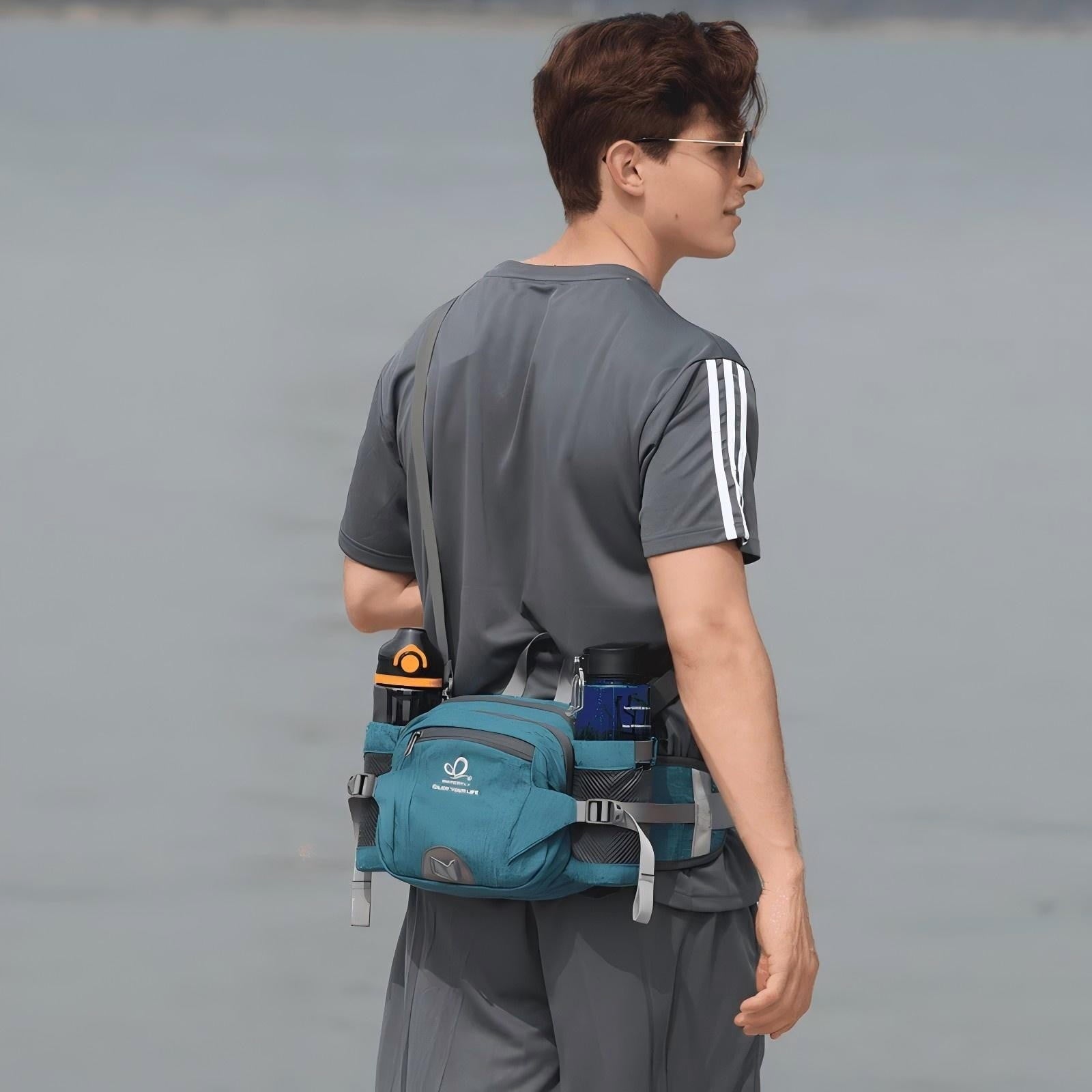 WATERFLY Unisex Large Capacity Hiking with Bottle Holder Nylon Fanny Pack Waist Bag,Gray