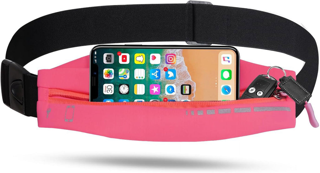 Slim Running Belt for Women Men Water Resiatant Runners Fanny Pack Adjustable Waist Pouch Reflective Phone holder Running Gear Accessories for Sport (Purple)